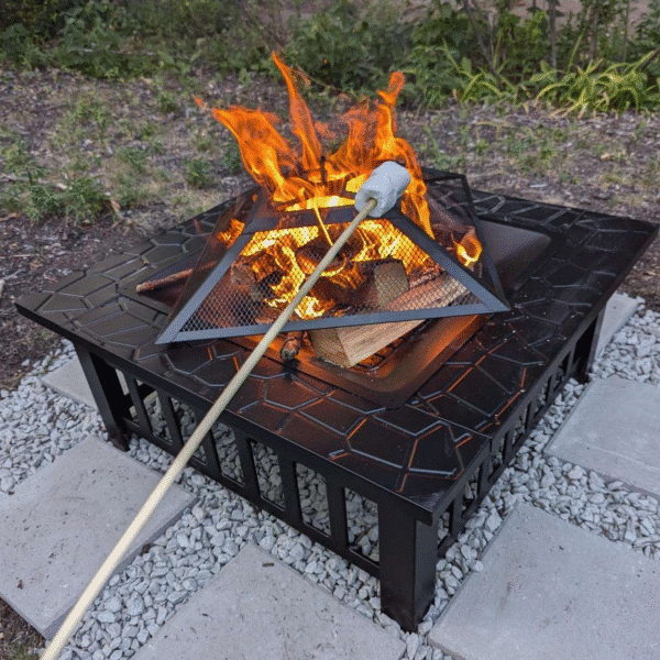 32-Inch Black Iron Fire Pit with Grill Pan