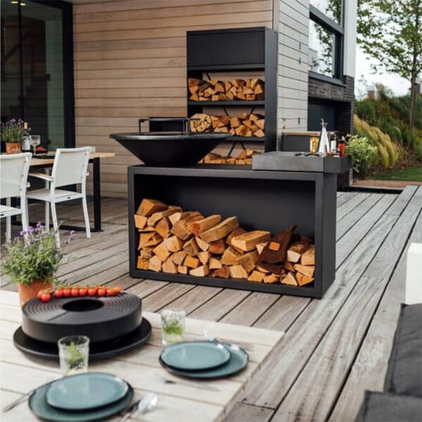 Close-up of charcoal fire in Corten grill