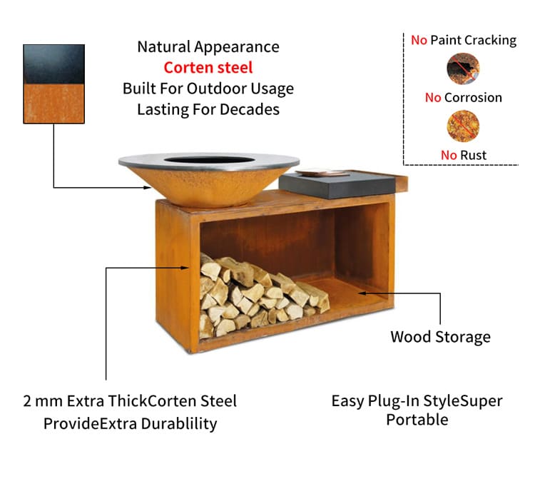 Corten Steel Fire Pit Bowl Bbq