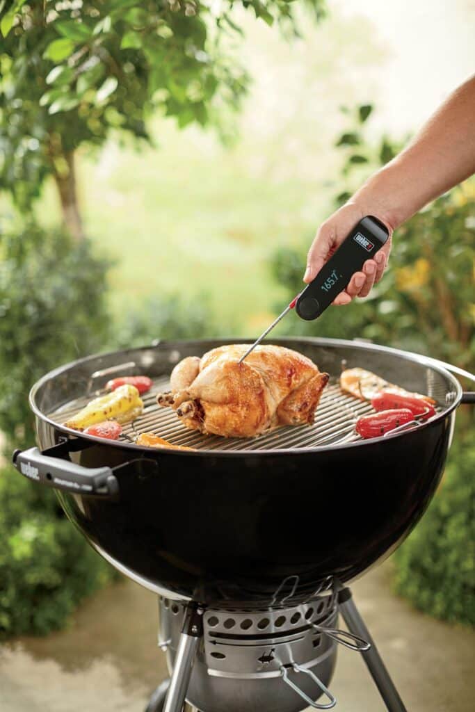 Checking charcoal grill temperature