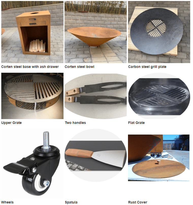 Corten steel BBQ grill cooking surface and grate